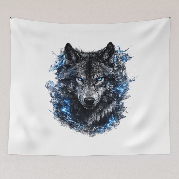 Item preview, Mystic Alpha Wolf – Glowing Blue Eyes Dark Fantasy Wolf Art designed and sold by Evening Twilight.