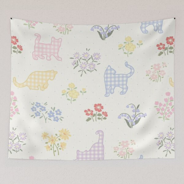 Item preview, Pastel Gingham Cat Pattern | Cottage Floral Seamless Design designed and sold by Shars-creations.