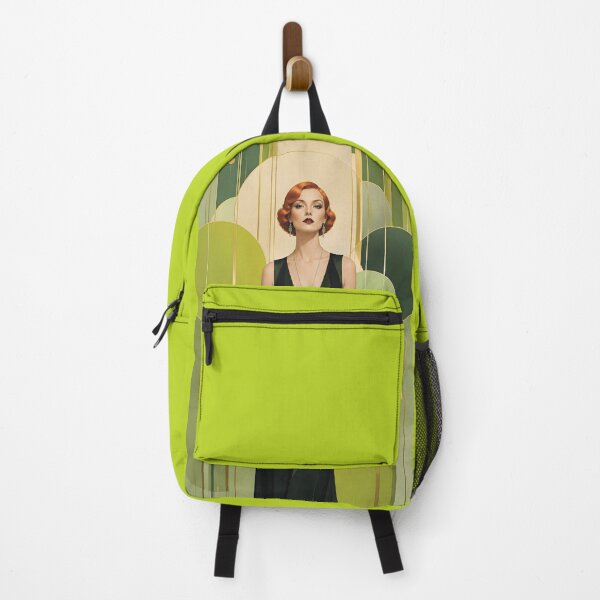 Item preview, 1920s Flapper Woman with orange red hair in Modern Minimalist Art Style with green variation 2 designed and sold by Lucia Amaris Art.