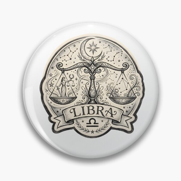 Item preview, Libra Vintage Celestial Scales Moon Stars Badge Zodiac Art designed and sold by Zodiac Celestial Art.