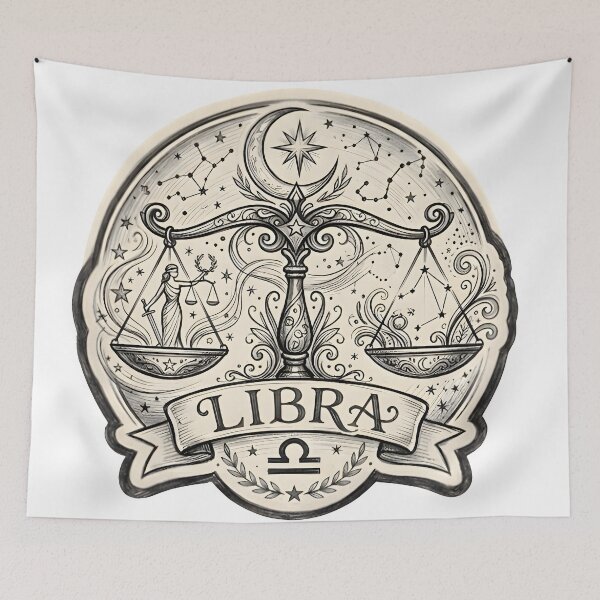 Item preview, Libra Vintage Celestial Scales Moon Stars Badge Zodiac Art designed and sold by Zodiac Celestial Art.