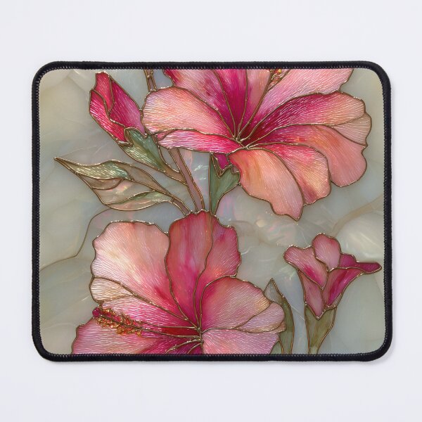 Item preview, Pink Hibiscus Stained Glass Art | Tropical Floral Design | Mother of Pearl Botanical | Elegant Island Blooms designed and sold by happywkndclub.