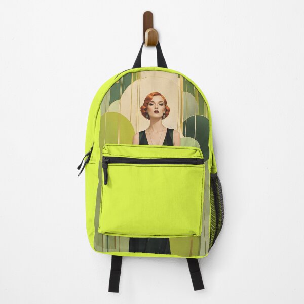 Item preview, 1920s Flapper Woman with orange red hair in Modern Minimalist Art Style with green variation 3 designed and sold by Lucia Amaris Art.