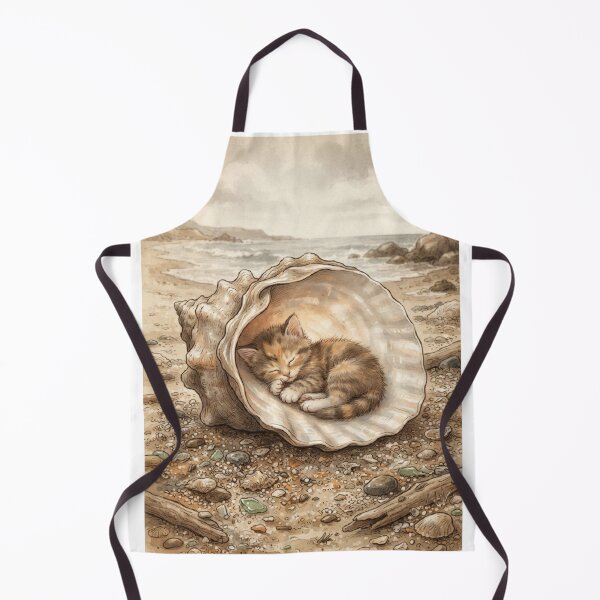 Item preview, Tiny Kitten Resting in a Giant Seashell Miniature Illustration designed and sold by DuckOddity.