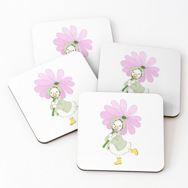Item preview, Cute Goose with Pink Flower Umbrella and Yellow Rain Boots designed and sold by DreamyBrushArt.