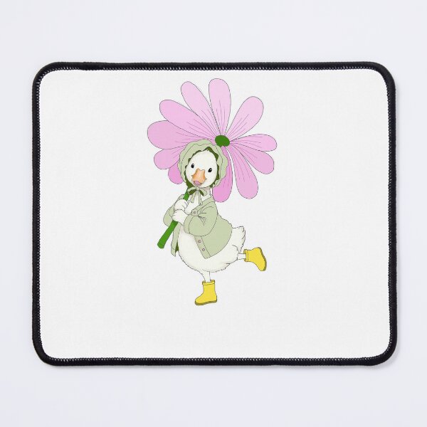 Item preview, Cute Goose with Pink Flower Umbrella and Yellow Rain Boots designed and sold by DreamyBrushArt.