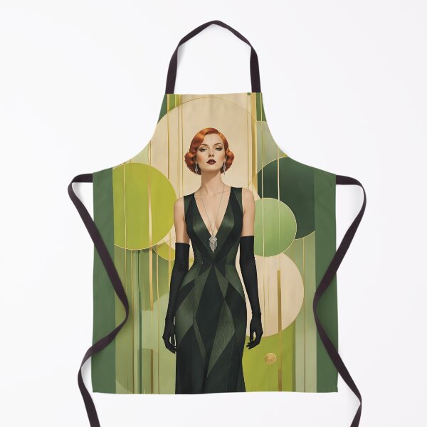 Item preview, 1920s Flapper Woman with orange red hair in Modern Minimalist Art Style with green variation 5 designed and sold by Lucia Amaris Art.