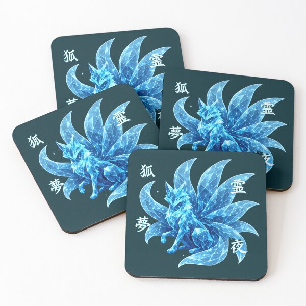 Item preview, Polygonal Blue Kitsune Spirit – Mystic Nine-Tailed Fox Yokai Art designed and sold by Sticleg.
