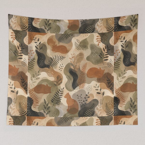 Item preview, Woodland Botanical Cat Pattern designed and sold by Mindworx21.