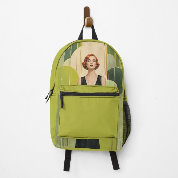 Item preview, 1920s Flapper Woman with orange red hair in Modern Minimalist Art Style with green variation 6 designed and sold by Lucia Amaris Art.