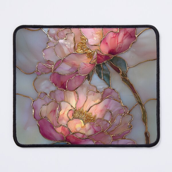 Item preview, Pink Peony Stained Glass Art | Elegant Floral Design | Mother of Pearl Botanical | Romantic Bloom Artwork designed and sold by happywkndclub.