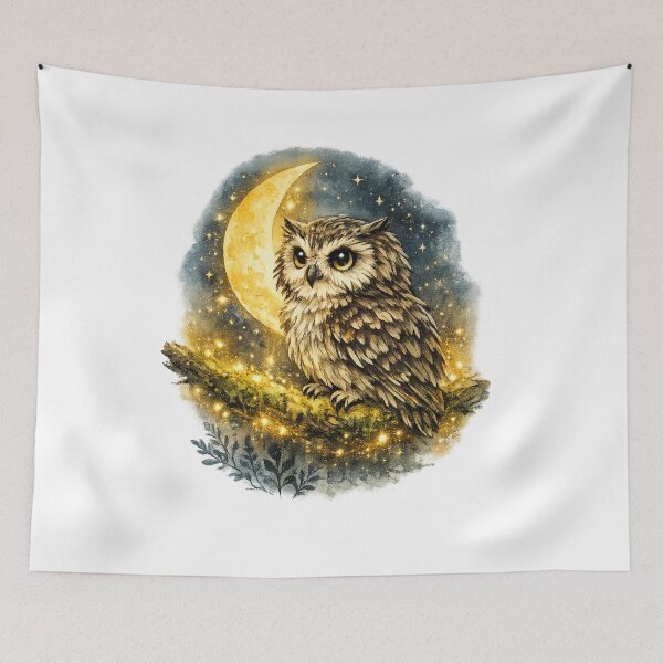 Item preview, Mystical Watercolor Owl with Crescent Moon and Stars designed and sold by Mita986.