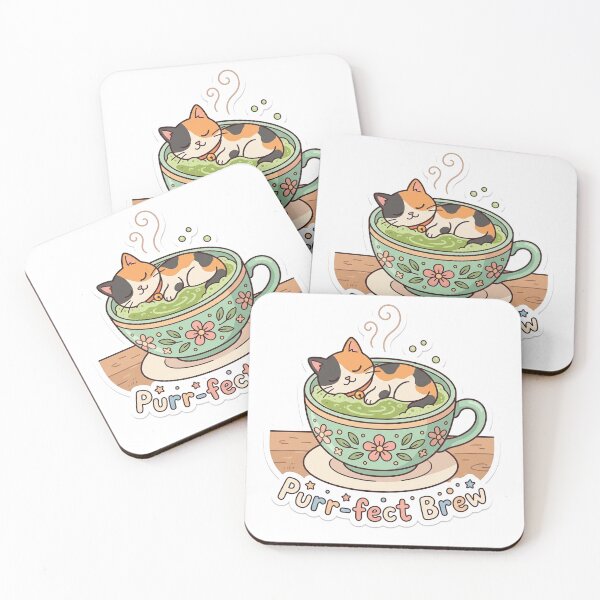 Item preview, Cute Cozy Cat Matcha Sticker - Purr-fect Brew Teacup Decal designed and sold by Matcha & Midnight.