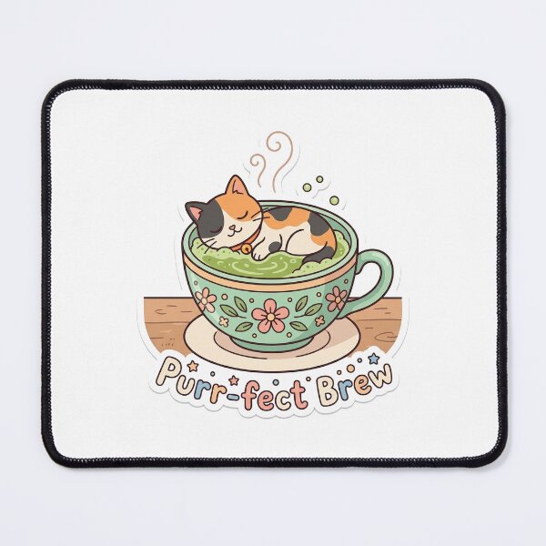 Item preview, Cute Cozy Cat Matcha Sticker - Purr-fect Brew Teacup Decal designed and sold by Matcha & Midnight.