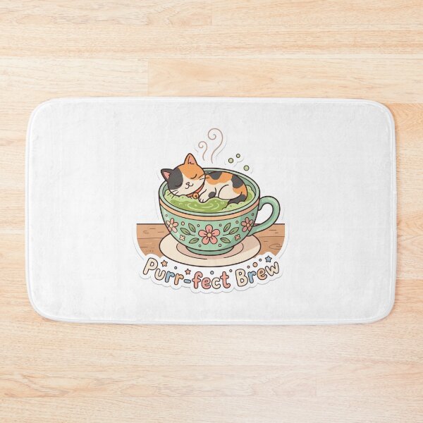 Item preview, Cute Cozy Cat Matcha Sticker - Purr-fect Brew Teacup Decal designed and sold by Matcha & Midnight.