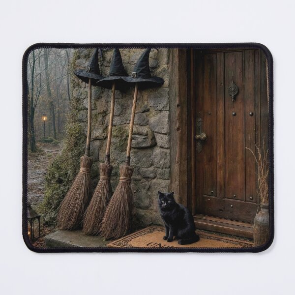 Item preview, Halloween Brooms and Black Cat Witch House designed and sold by Maria Dryfhout.