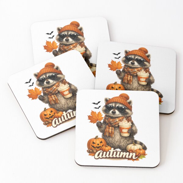Item preview, Cozy Autumn Raccoon With Pumpkins And Warm Drink designed and sold by FreshVibe Prints.