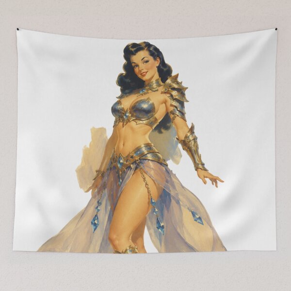 Item preview, Celestial Crystal Queen Pin-Up | Original Vintage Fantasy Illustration designed and sold by Cosplayvintage.