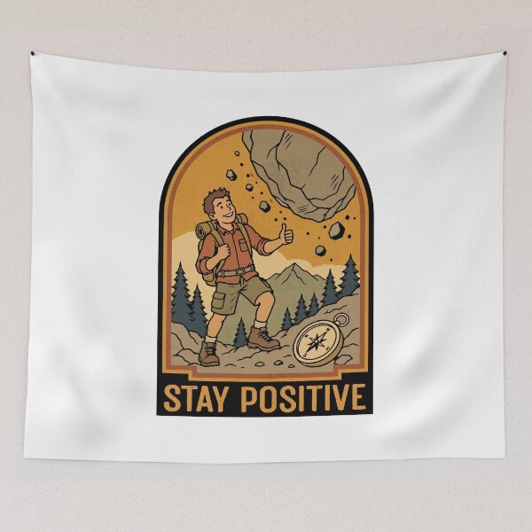 Item preview, Stay Positive Funny Hiking Rockfall Vintage Adventure Illustration designed and sold by artCreativeColony.