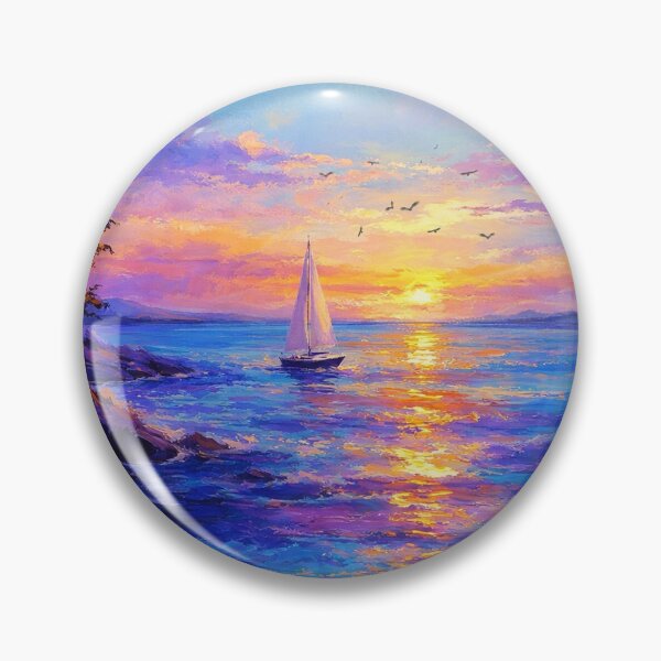 Item preview, Sailboat Sunset Purple Coastal Landscape Art Print designed and sold by Joey Santiago.