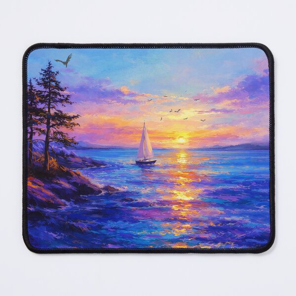 Item preview, Sailboat Sunset Purple Coastal Landscape Art Print designed and sold by Joey Santiago.