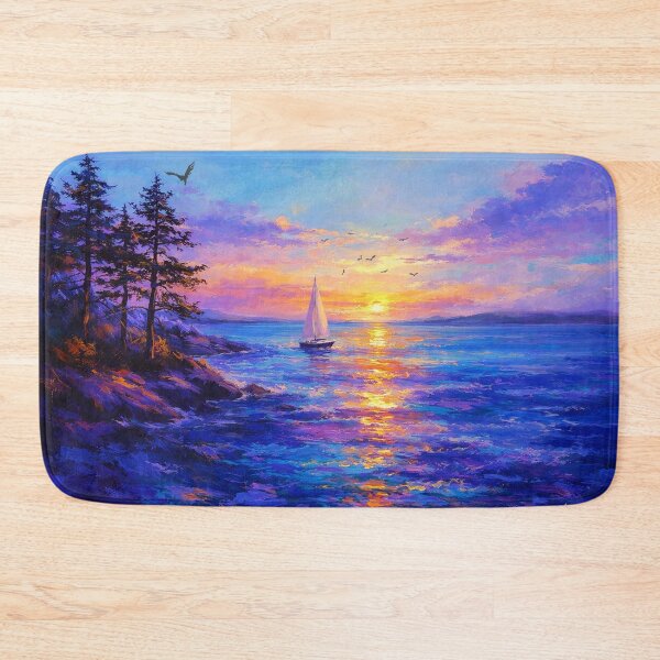 Item preview, Sailboat Sunset Purple Coastal Landscape Art Print designed and sold by Joey Santiago.