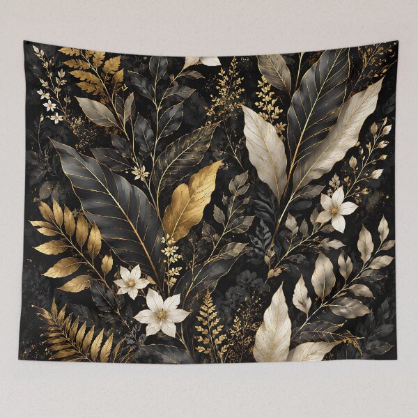 Item preview, Dark Botanical Gold Leaf Floral Digital Painting designed and sold by Aureva Arts Shop.