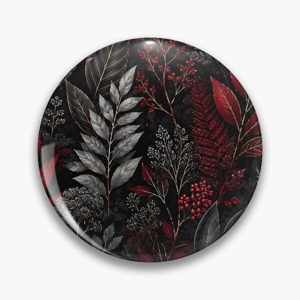 Item preview, Dark Botanical Crimson Silver Leaf Pattern Design designed and sold by Aureva Arts Shop.