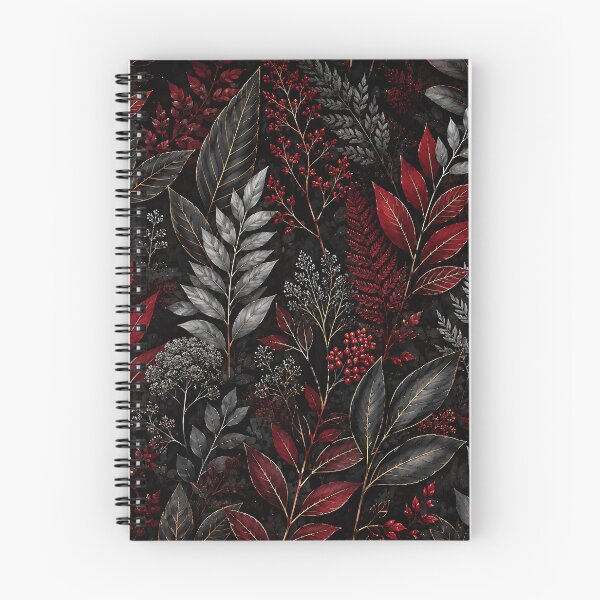 Item preview, Dark Botanical Crimson Silver Leaf Pattern Design designed and sold by Aureva Arts Shop.