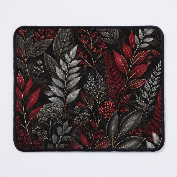 Item preview, Dark Botanical Crimson Silver Leaf Pattern Design designed and sold by Aureva Arts Shop.