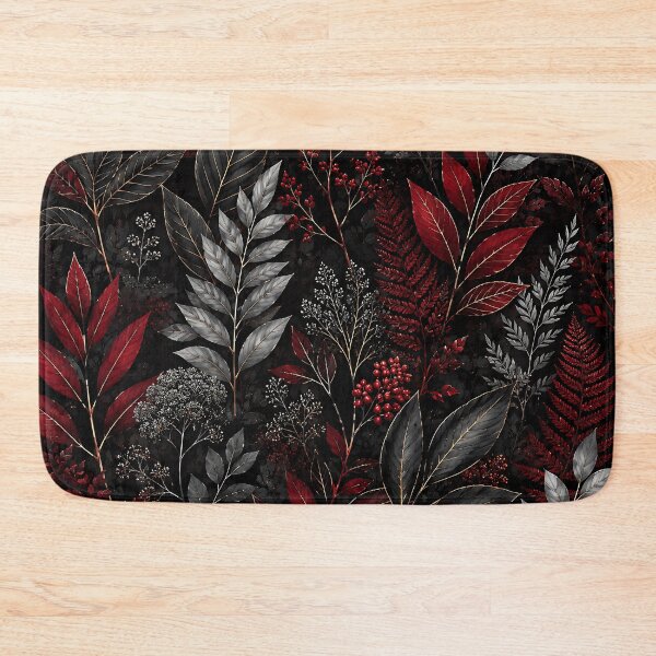 Item preview, Dark Botanical Crimson Silver Leaf Pattern Design designed and sold by Aureva Arts Shop.