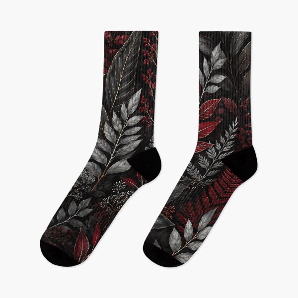 Item preview, Dark Botanical Crimson Silver Leaf Pattern Design designed and sold by Aureva Arts Shop.