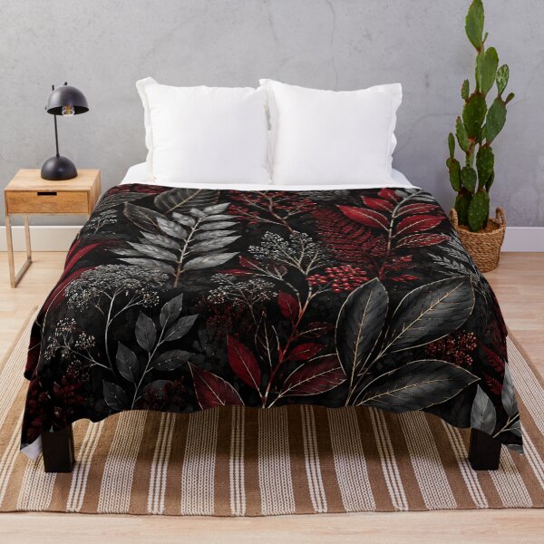Item preview, Dark Botanical Crimson Silver Leaf Pattern Design designed and sold by Aureva Arts Shop.