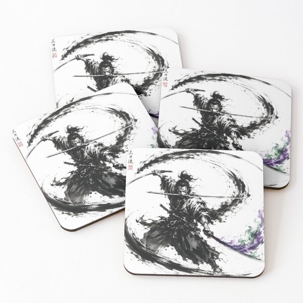 Item preview, Three Sword Ronin Triple Wind Slash Ink Warrior Art designed and sold by MouradStudio.