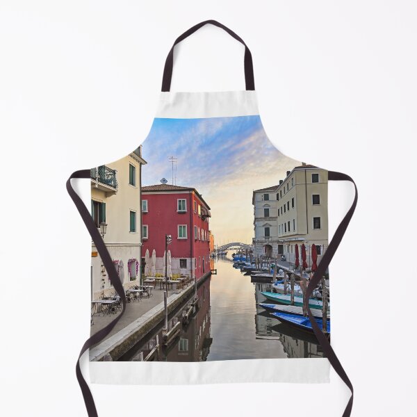 Item preview, Stone bridge Ponte di Vigo across Vena water canal with boats and old buildings in historical centre of Chioggia town, Veneto Region, Italy designed and sold by goceris.