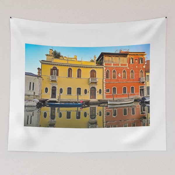 Item preview, Old colourful houses and boats, reflection in canal of Chioggia, Italy designed and sold by goceris.