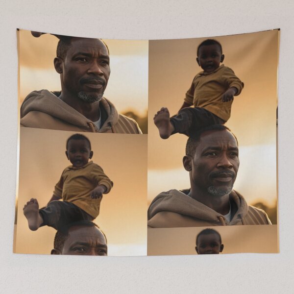 Item preview, Portrait - Afro-descendant Father Figure and Child, Golden Light designed and sold by Beat-It.