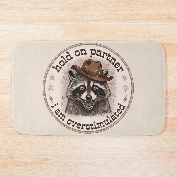 Item preview, Hold On Partner I'm Overstimulated Cowboy Raccoon Vintage designed and sold by gear-posters.