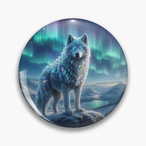 Item preview, Crystal Wolf under Northern Lights – Mystical Fantasy Art designed and sold by Dogandesighn.