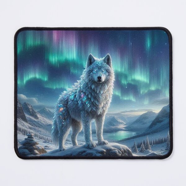 Item preview, Crystal Wolf under Northern Lights – Mystical Fantasy Art designed and sold by Dogandesighn.