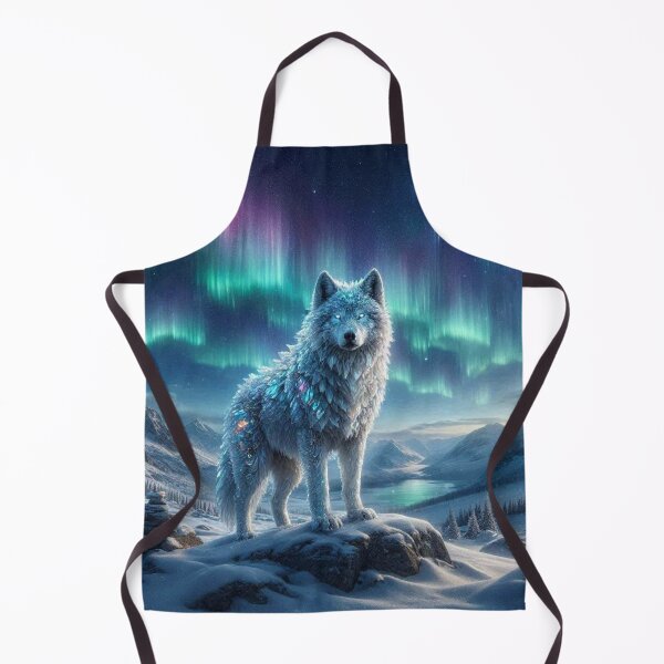 Item preview, Crystal Wolf under Northern Lights – Mystical Fantasy Art designed and sold by Dogandesighn.