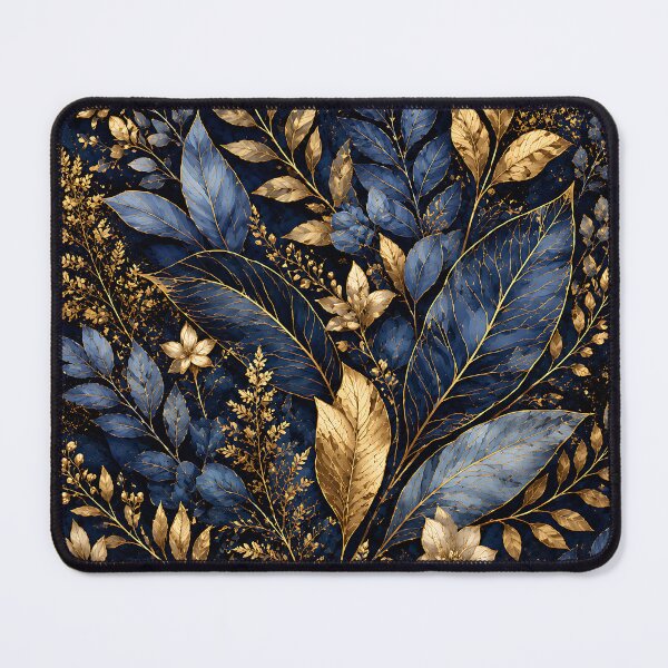 Item preview, Navy Blue and Metallic Gold Botanical Leaves designed and sold by Aureva Arts Shop.