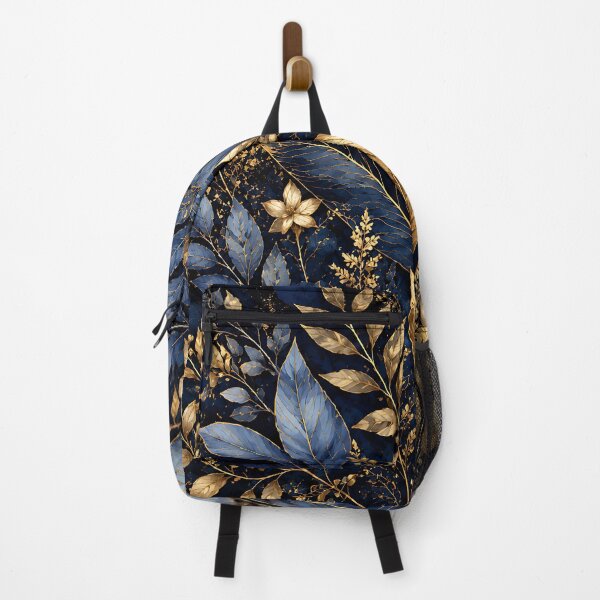 Item preview, Navy Blue and Metallic Gold Botanical Leaves designed and sold by Aureva Arts Shop.