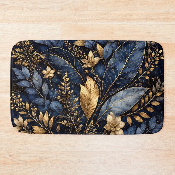 Item preview, Navy Blue and Metallic Gold Botanical Leaves designed and sold by Aureva Arts Shop.