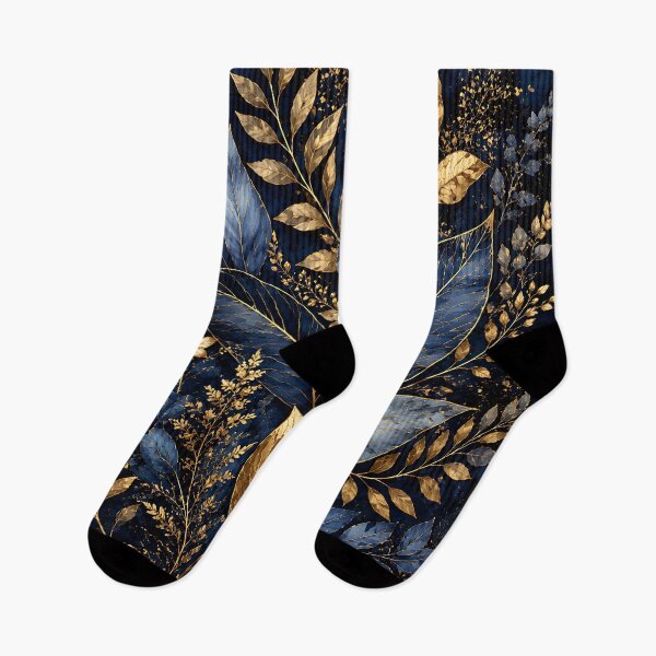 Item preview, Navy Blue and Metallic Gold Botanical Leaves designed and sold by Aureva Arts Shop.