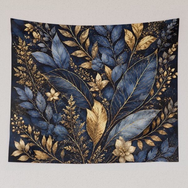 Item preview, Navy Blue and Metallic Gold Botanical Leaves designed and sold by Aureva Arts Shop.