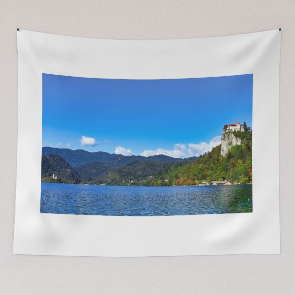 Item preview, Lake Bled with Bled Castle and Pilgrimage Church of the Assumption of Maria, summer season, Slovenia designed and sold by goceris.