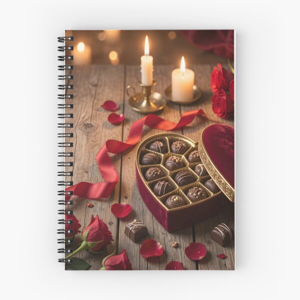 Item preview, Romantic Chocolate Heart Gift Box with Roses & Candlelight | Luxury Valentine Art Print designed and sold by DreamyWallVibes.