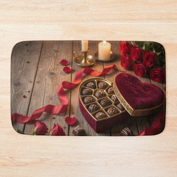 Item preview, Romantic Chocolate Heart Gift Box with Roses & Candlelight | Luxury Valentine Art Print designed and sold by DreamyWallVibes.