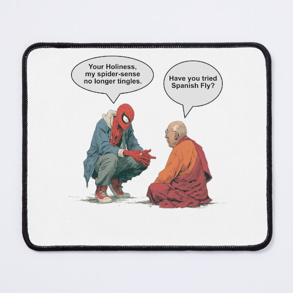 Item preview, Friendly Neighborhood Web Hero Seeks Wisdom from a Mountain Sage | Funny Superhero Parody Art designed and sold by Ignorant-Artist.